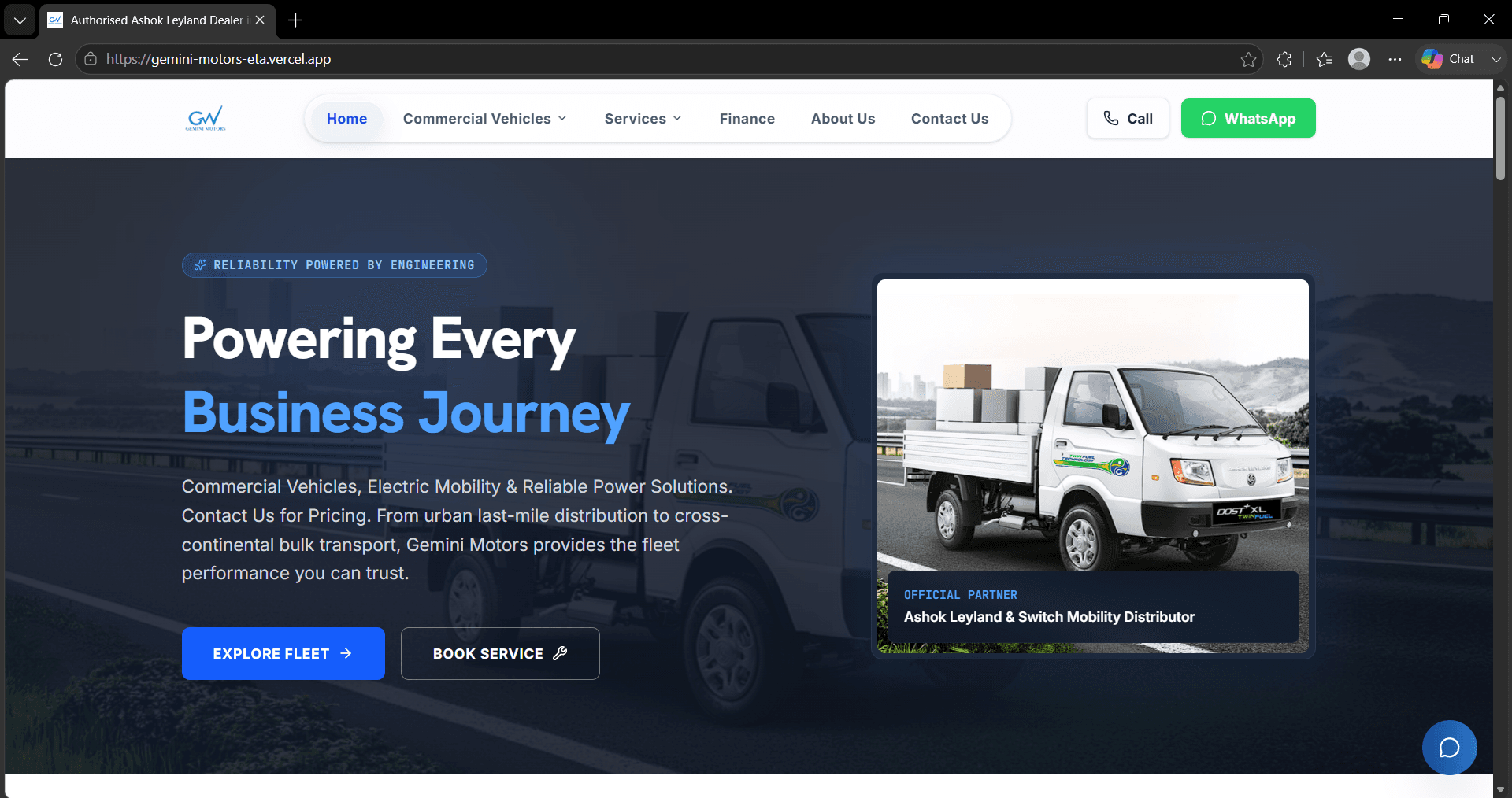 Gemini Motors commercial vehicle dealership website