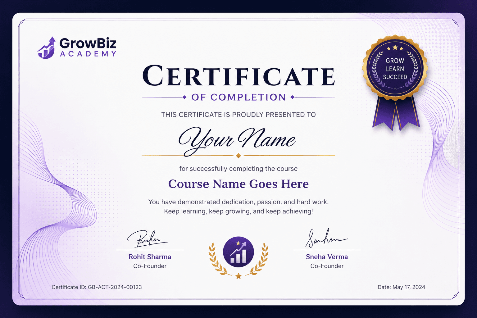 GrowBiz Academy Certificate